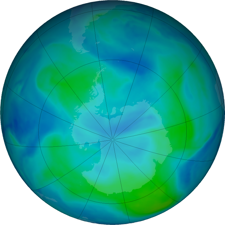 Antarctic ozone map for 16 February 2021